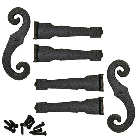 EKENA MILLWORK Decorative Vinyl Hinges, 4 Hinges, 2 S-Hooks for Lifetime Vinyl Shutters, 002 - Black LVDH0006002